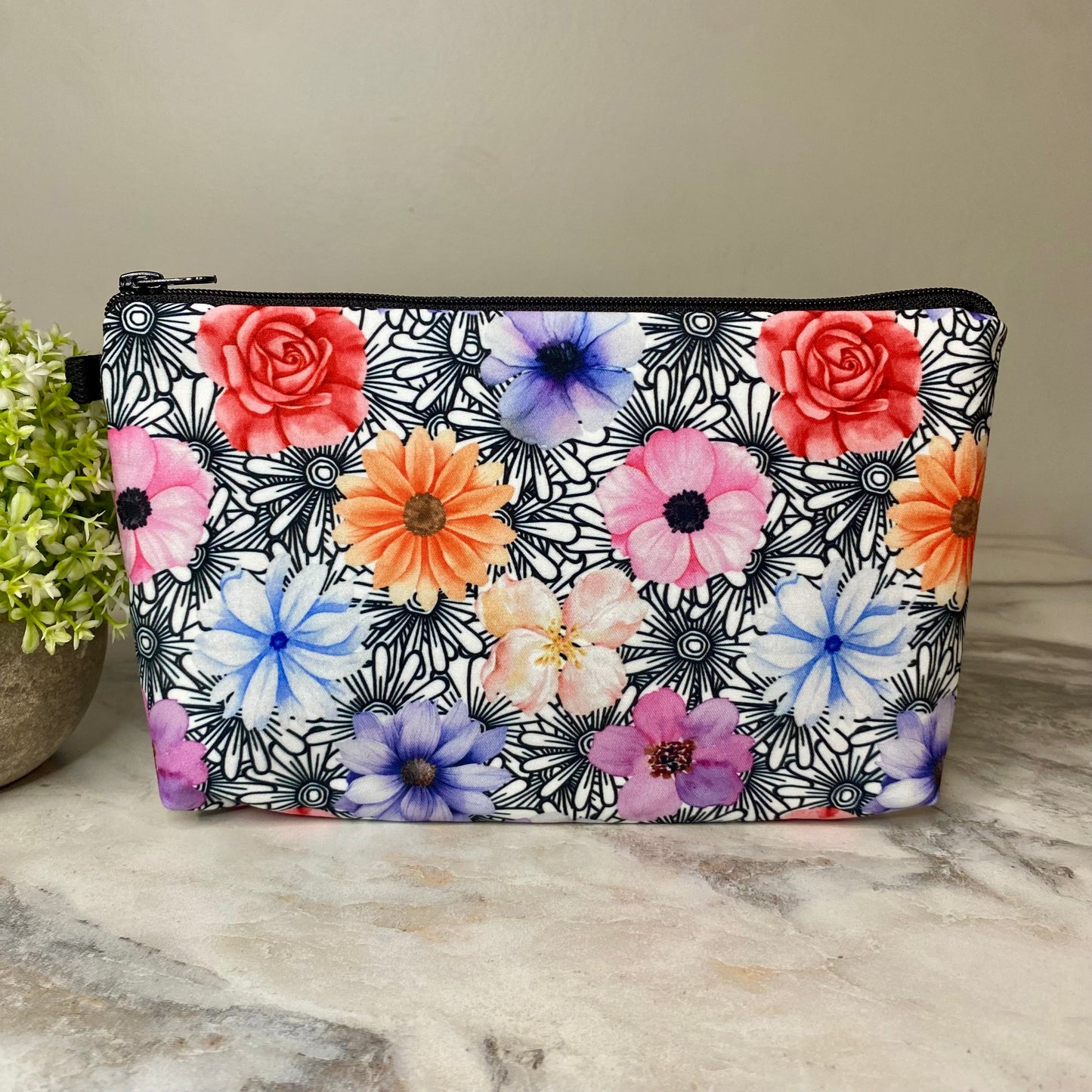 Pouch - Floral Black & White