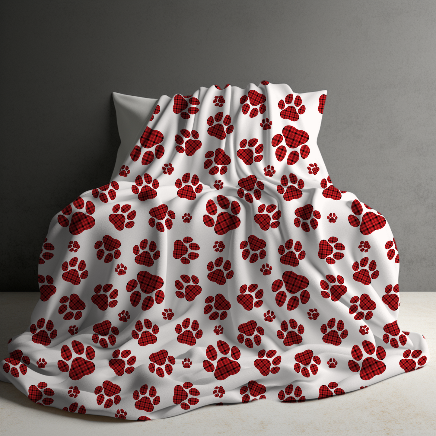 Blanket - Christmas - White Red Plaid Paw - PREORDER