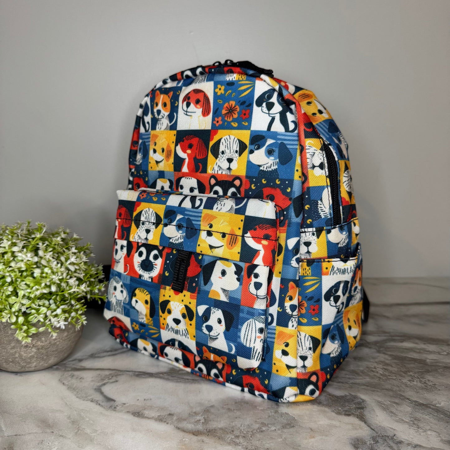 Mini Backpack - Dog Squares