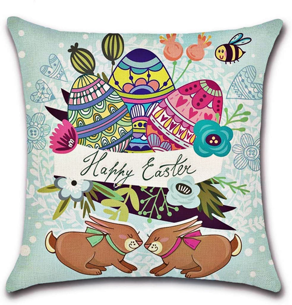 Happy Easter Decorative Pillow Cover | Bunnies + Eggs
