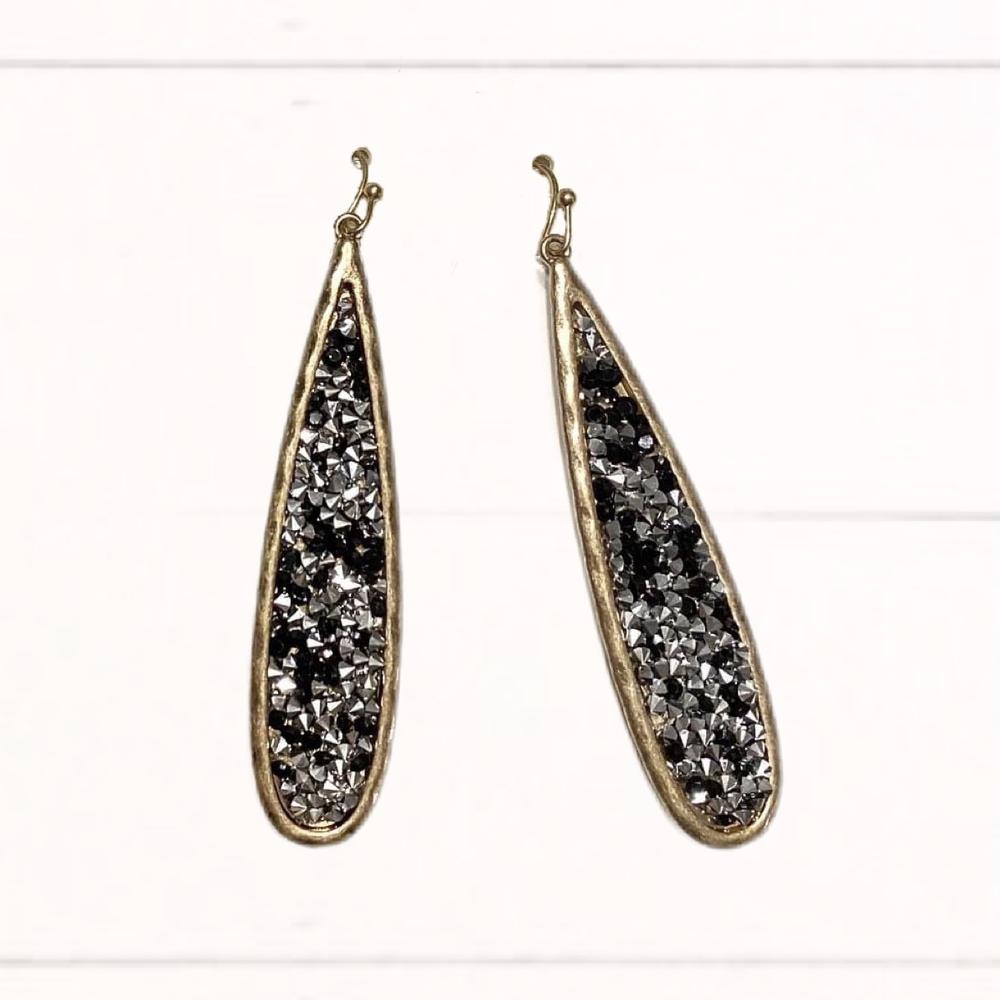 Black, Silver, and Gold Teardrop Earrings