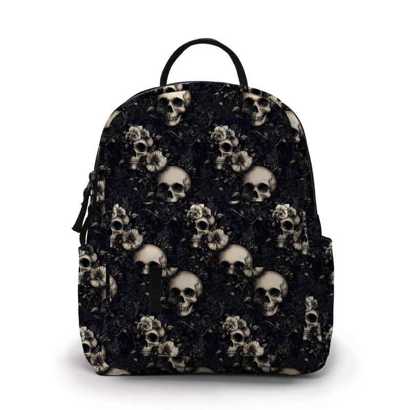 Mini Backpack - Halloween Fall - Black Floral Skull