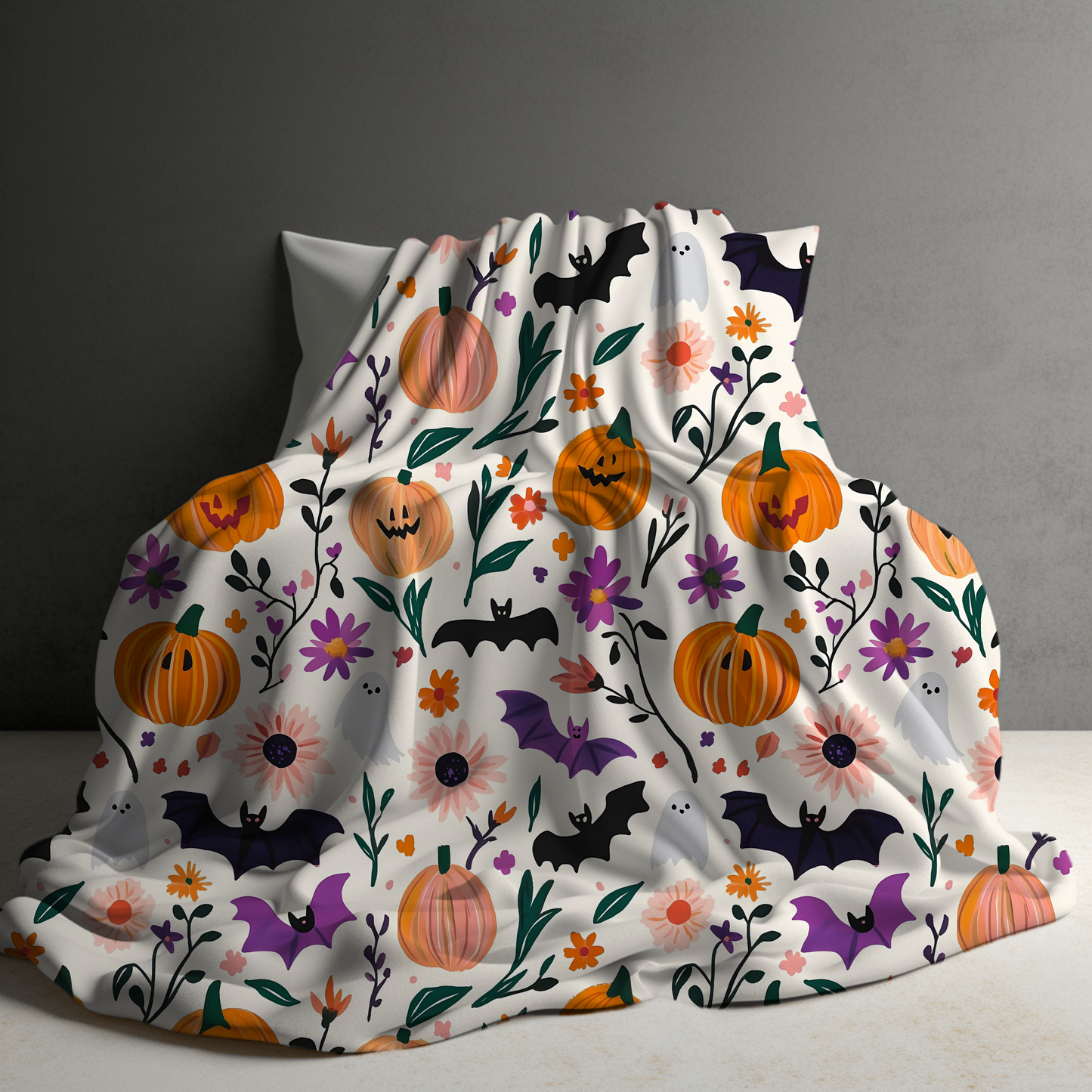 Blanket - Halloween - White Pumpkin Bat