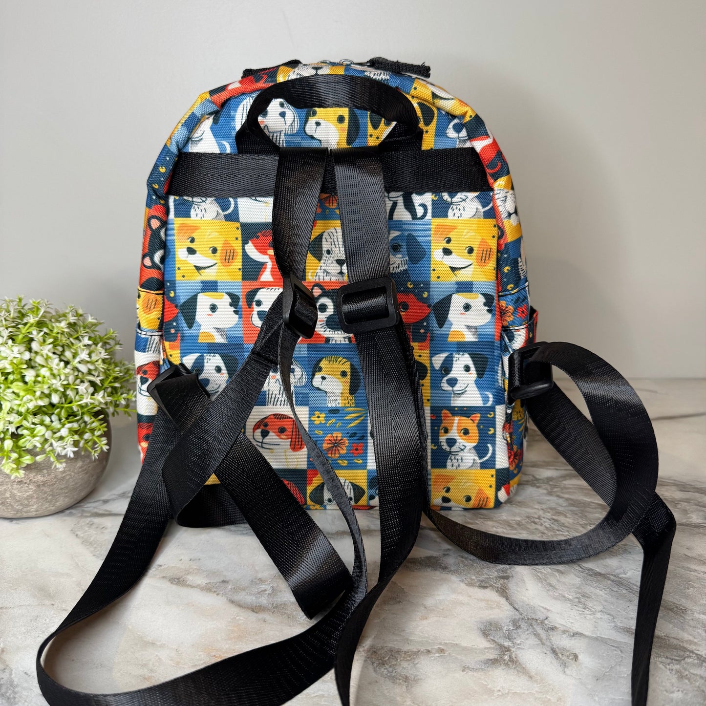 Mini Backpack - Dog Squares