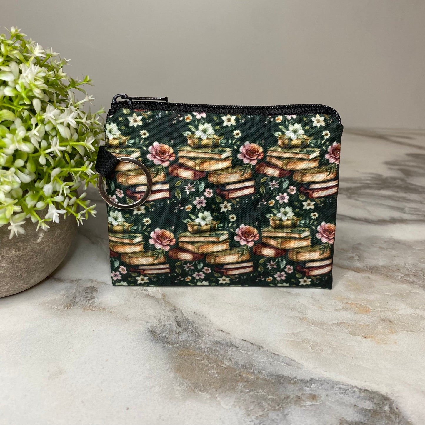 Mini Pouch - Dark Green Book Floral
