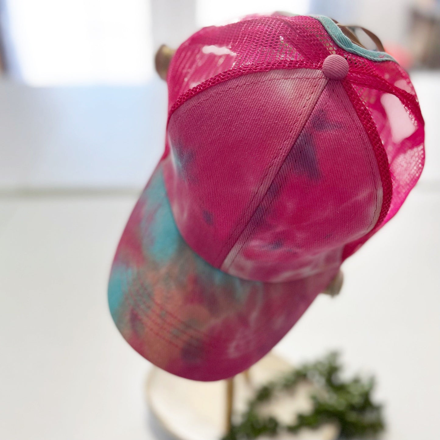 Tie Dye Trucker Ponytail Hat | Mesh Back Criss Cross Cap